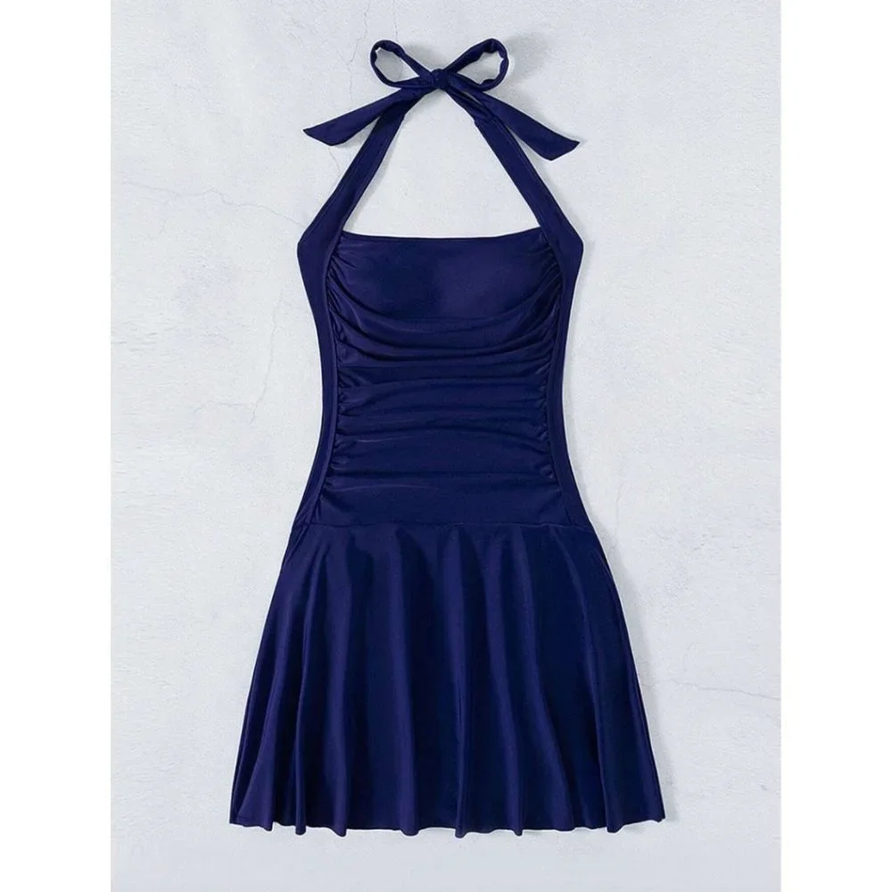 Ruffle Halter One Piece Swimsuit BathingSuit - Picture 5 of 9